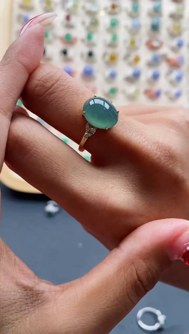 【闪购商品】翡翠戒指银S925镶嵌缅甸天然A货翡翠333  4-10