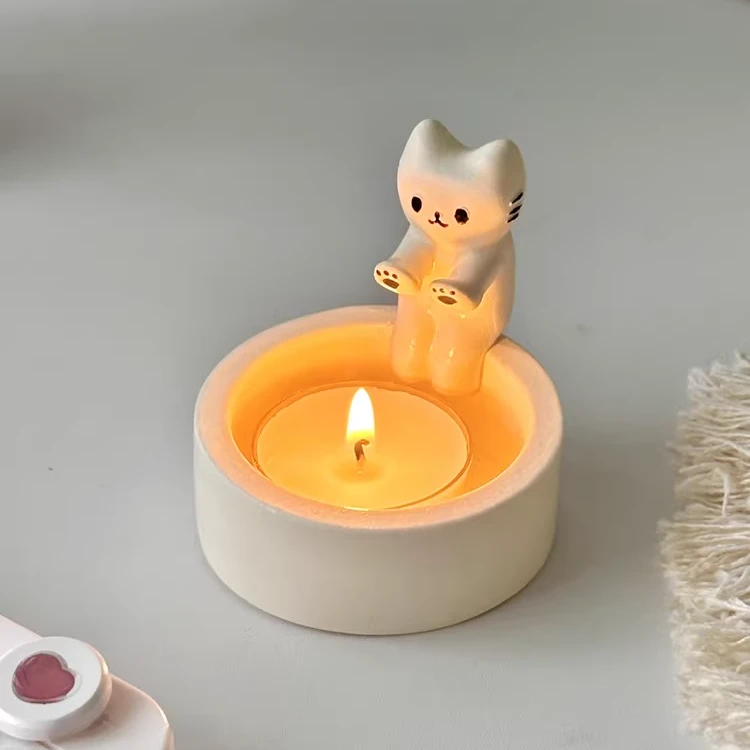 可爱烤手小猫香薰蜡烛烛台礼盒送女友闺蜜生日礼物桌面装饰摆件TJ
