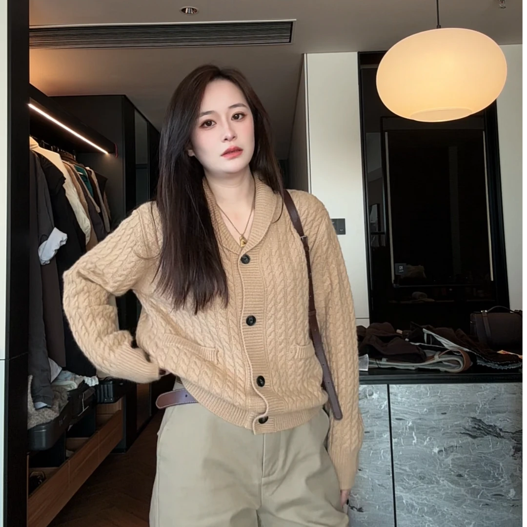 DAIDAI/秋冬新款针织单排扣毛衣针织长袖青果领领百搭时尚81225