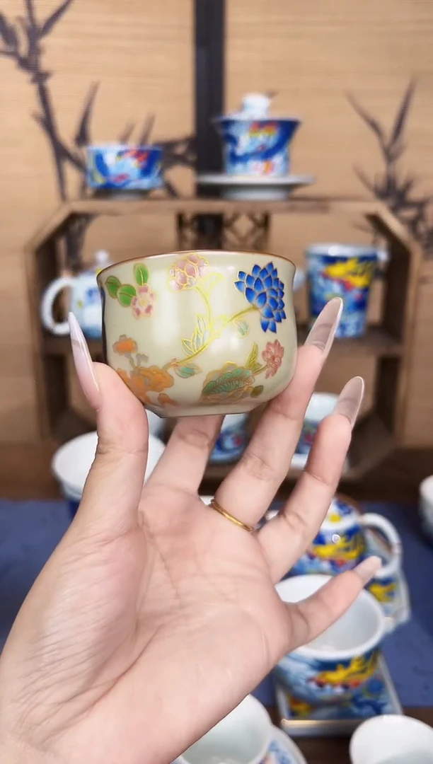 汝窑孔雀束腰杯单杯80cc