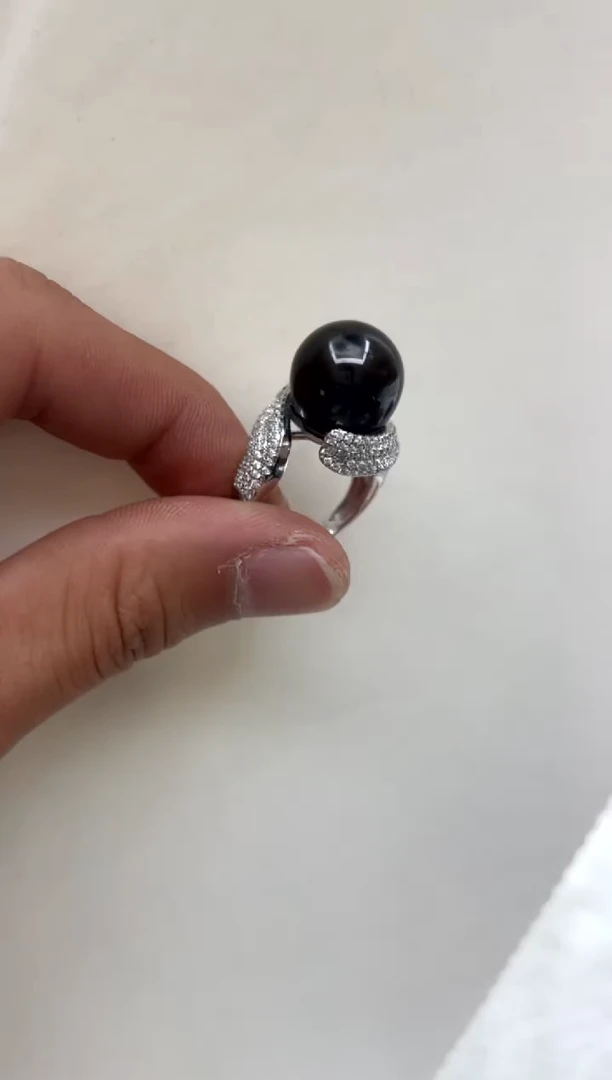 银S925镶嵌戒指海水珍珠13-14