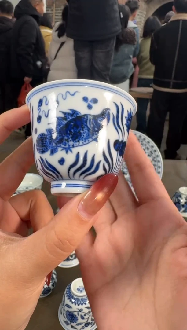 杯子陶瓷三方器合鱼藻铃铛杯