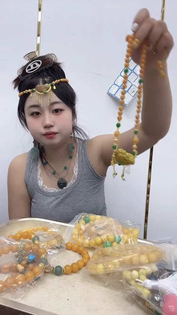 玛瑙/玉髓颈饰合金3061黄练啊