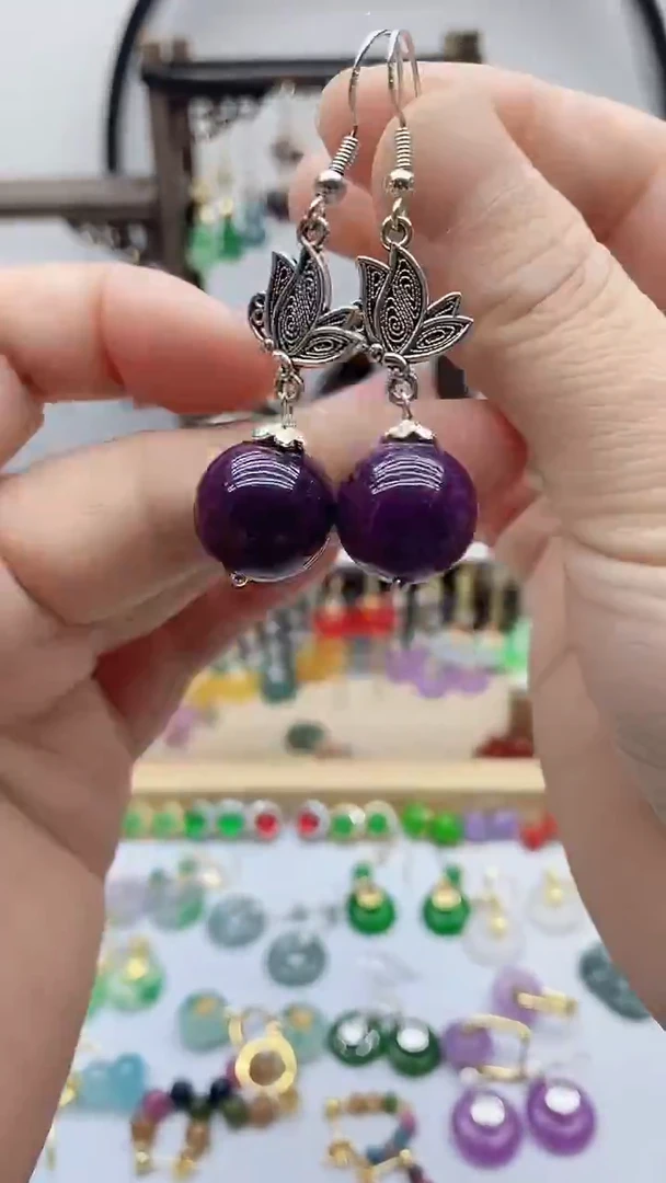 银S925镶嵌苏纪石（舒俱来）耳饰178