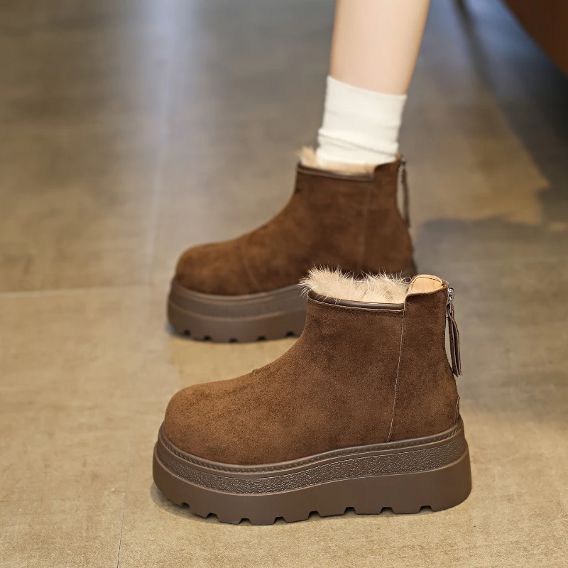 松糕厚底加绒雪地靴女2025冬季新款时尚百搭勃肯短靴外穿保暖棉鞋