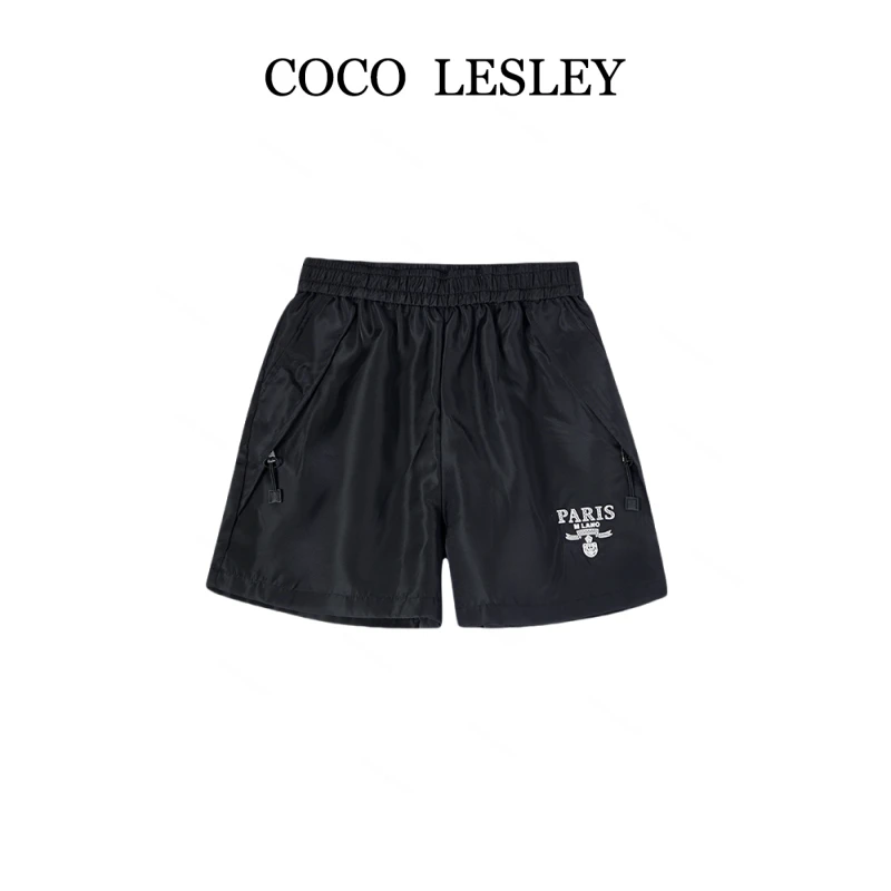 COCO LESLEY 简约纯色高腰百搭直筒速干短裤5002