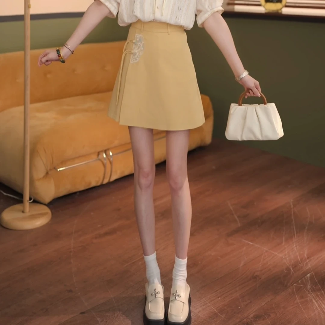 余紫绮【仟仟糕】 小个子时尚显瘦刺绣半裙女款高腰裤裙休闲夏季