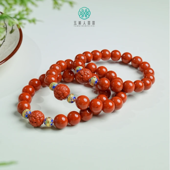 石惑珠宝%南红貔貅单圈圆珠手串约11mm%多样性发一