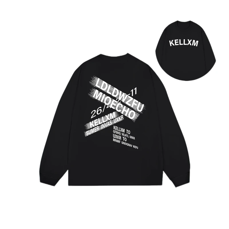 特大码300斤秋季款个性字母印花宽松休闲风百搭重磅长袖t恤男上衣