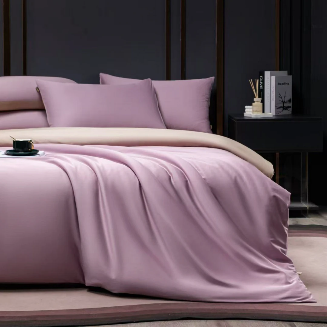 【5天内发货】佑家60s长绒棉色布纯色四件套-紫色/灰色/香槟色Y