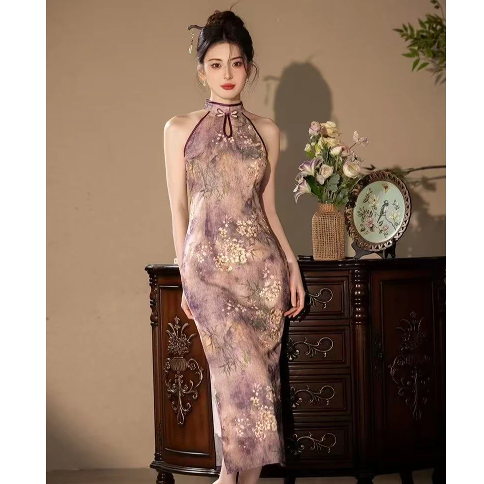 苏故里【花间影】文艺复古无袖日常旗袍优雅立领显瘦修身衣长120