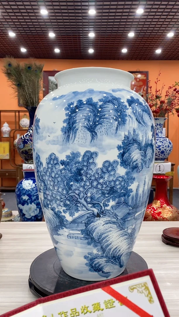 瓶少秋《松山阁楼》大冬瓜瓶+旋转底座