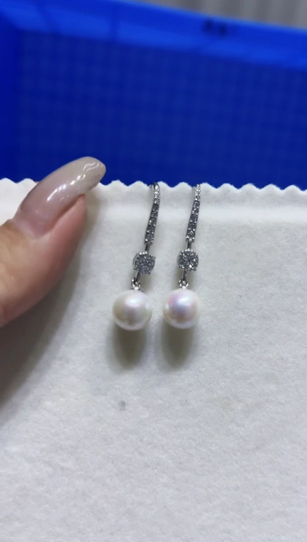 银S925镶嵌耳钉淡水珍珠142