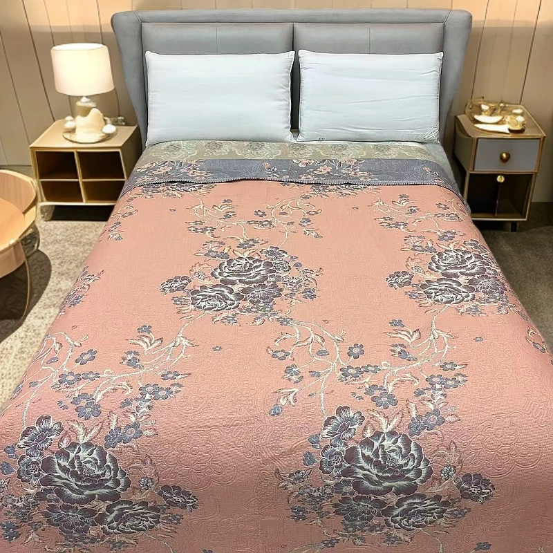 双面款透气80支以上四季通用床盖奶绒盖毯多功能双面【攀花争艳】