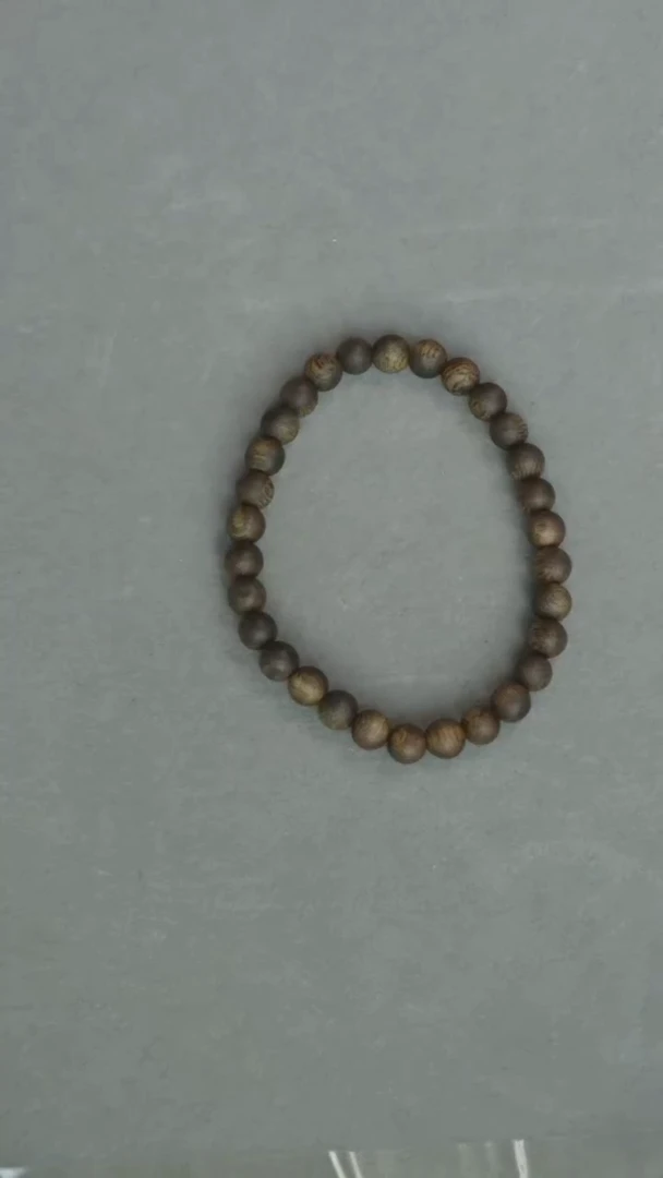 沉香手串（95沉）海南莺歌绿奇楠卡6圆珠单圈