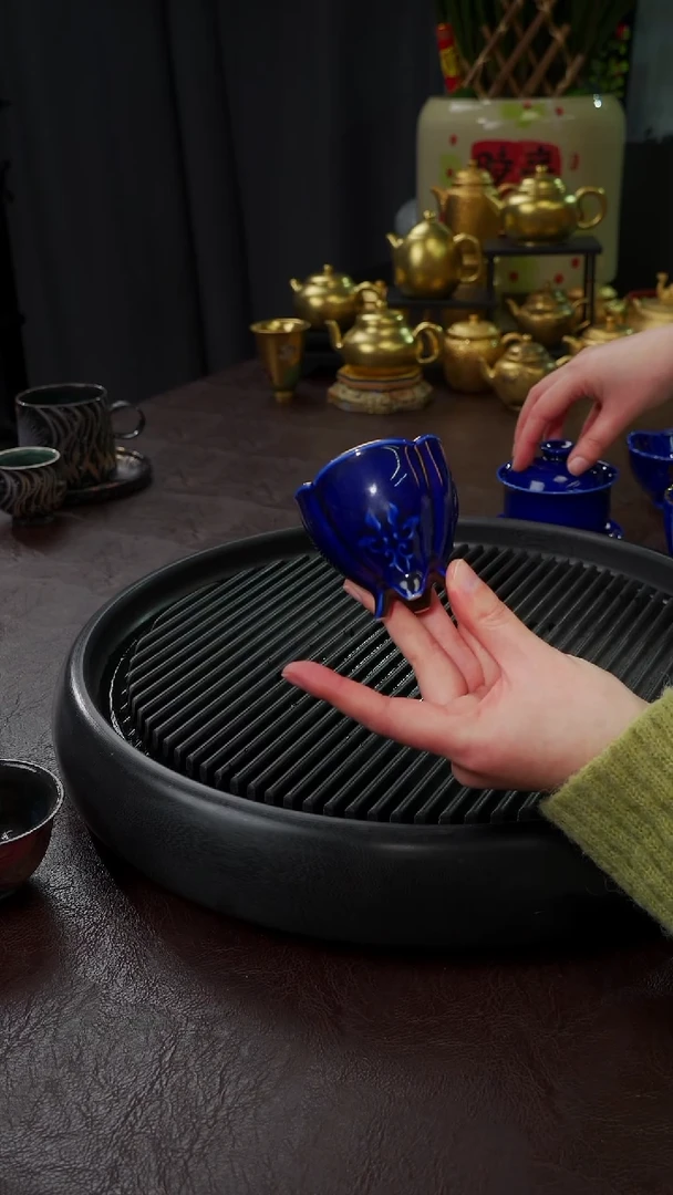 【闪购商品】杯【宜景窑蓝宝王子鎏金】小逐鹿四方