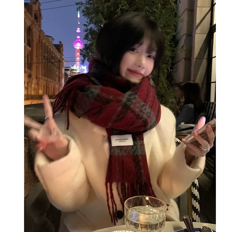 Love is long浆果小黎格子围巾女士秋冬季百搭个性高级感