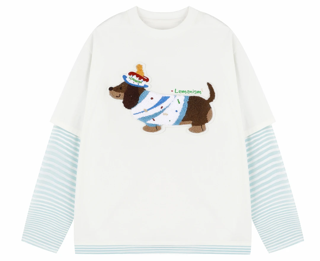 【旎楠】凉感索罗娜假两件防晒罩衫情侣款腊肠狗长袖T