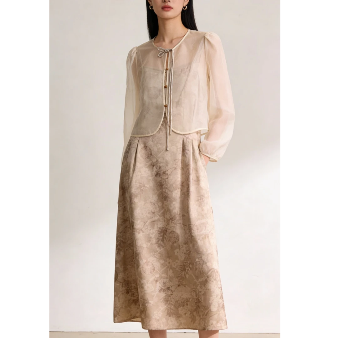 新中式时尚套装吊带长裙两件气质裙套装T934