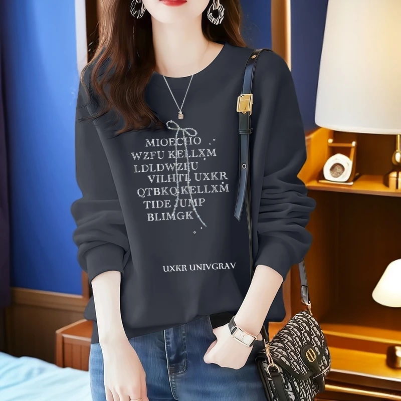 简约大气字母印花休闲时尚百搭宽松显瘦大码减龄加绒加厚圆领卫衣