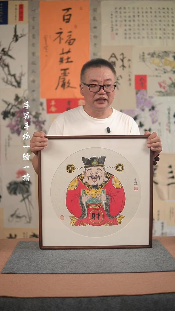 国画手绘-52*52实木框-人物