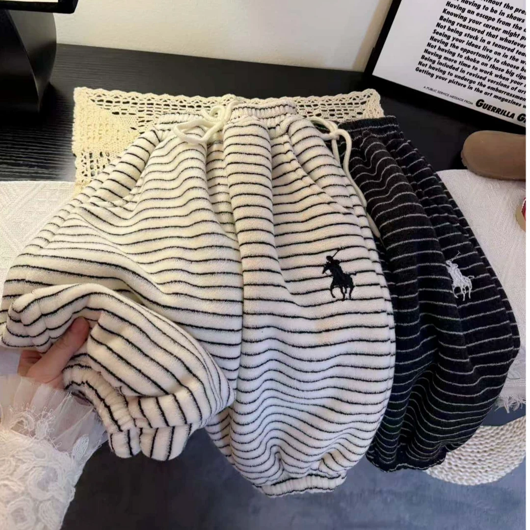 【高级毛巾戎】儿童条纹加绒加厚裤子冬季加厚休闲裤毛巾绒加绒卫裤