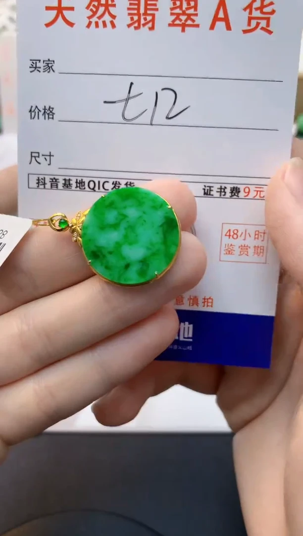 颈饰18K金镶嵌翡翠天然缅甸A货翡翠百元以上9元证书费自理