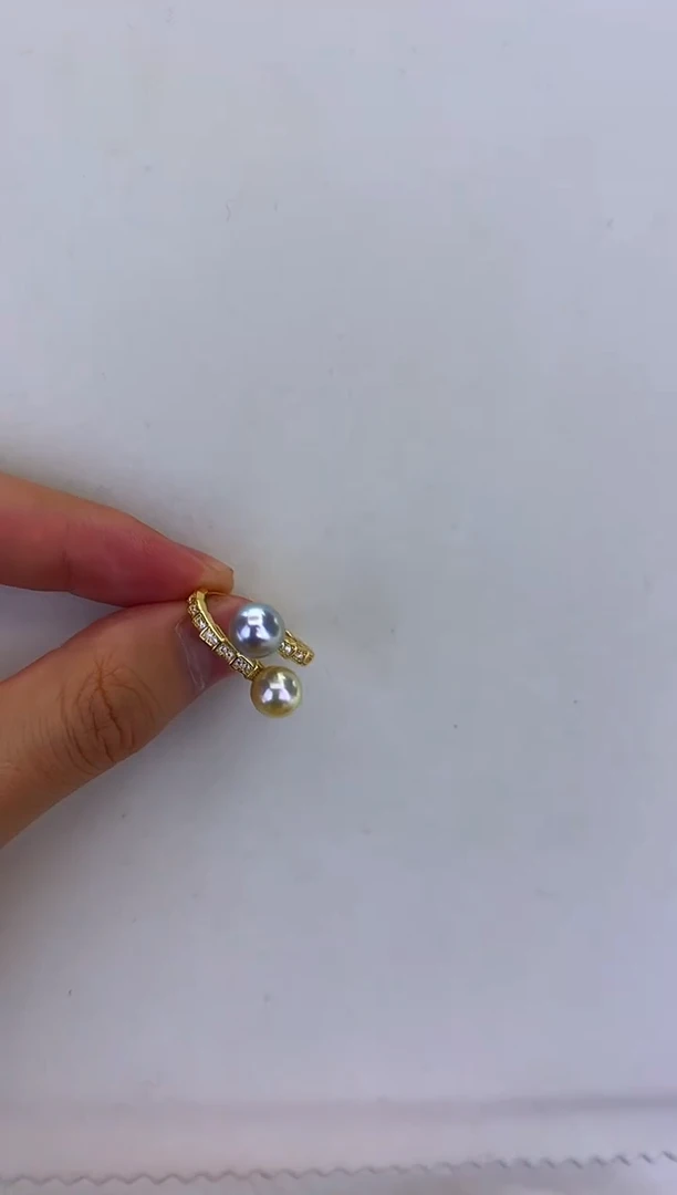 银S925镶嵌DA海水珍珠 GD290 戒指 7-8