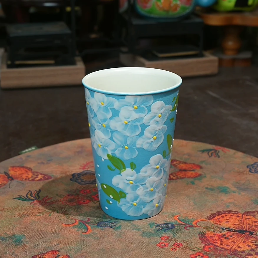 1768-300ml可乐杯如水澄澈蓝底白花