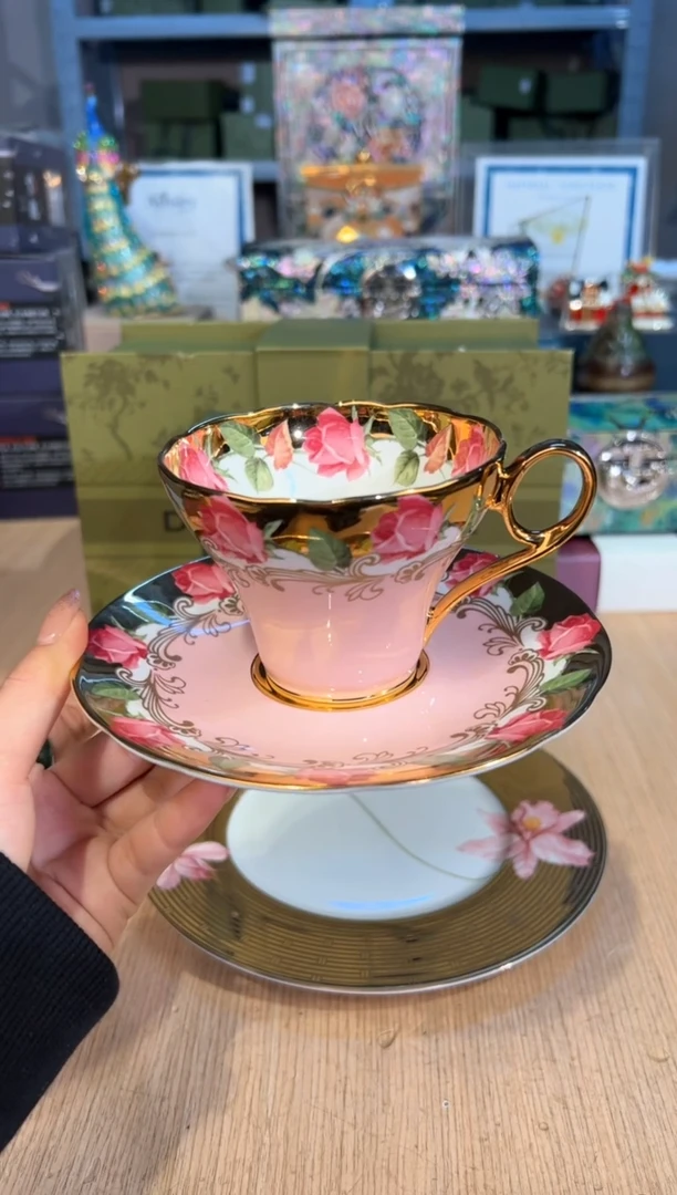 【闪购商品】杯300粉釉19朵玫瑰杯碟