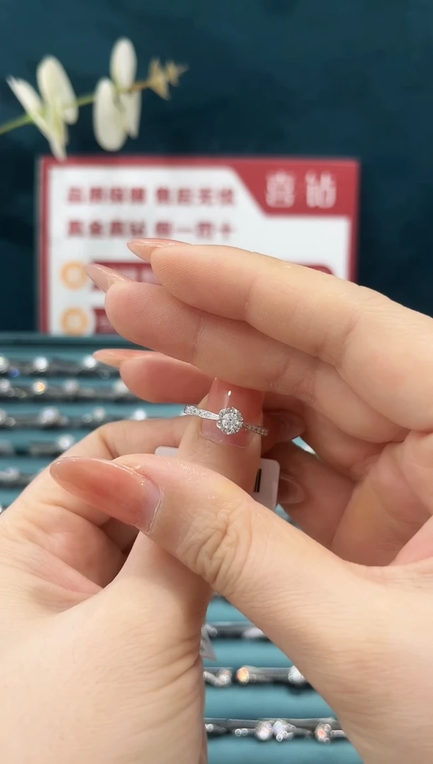 铂Pt950镶嵌戒托钻石16+10分hsi/12圈