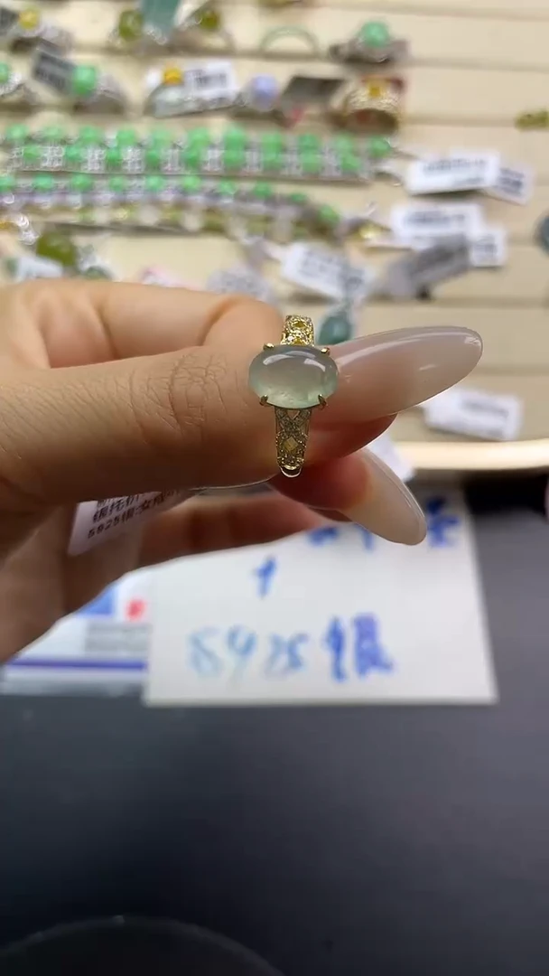 银S925镶嵌戒指翡翠翡翠 蛋面 银S925镶嵌