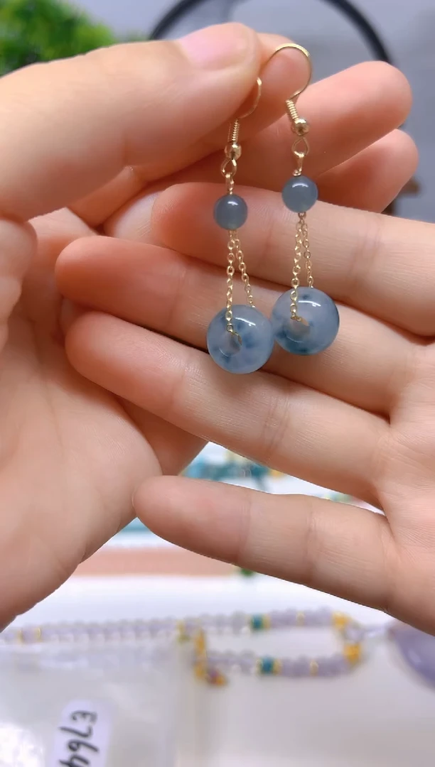 翡翠14K金镶嵌耳饰E764