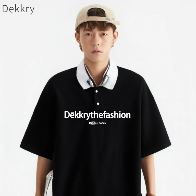 Dekkry几何夏季短袖宽松型Polo衫小众宽松运动拼接复古t恤韩版
