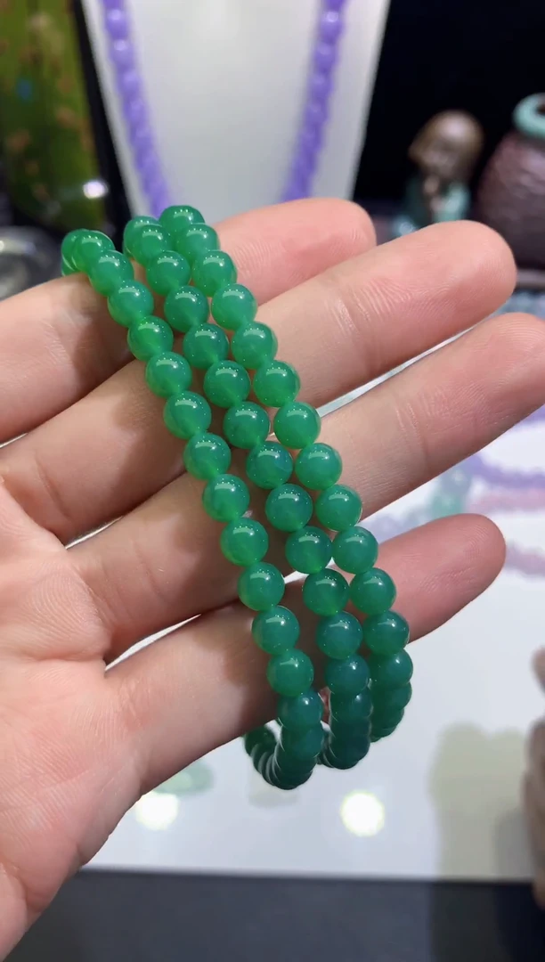 颈饰未镶嵌翡翠天然缅甸翡翠A货满绿108粒珠链卡6mm