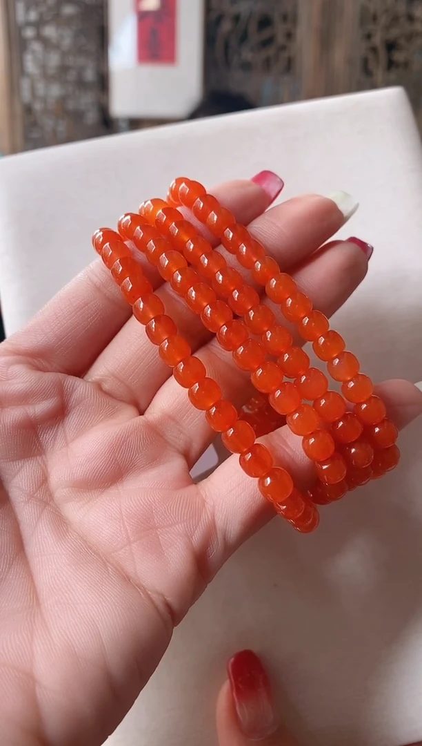 未镶嵌手串南红玛瑙收藏级保山河湾冰红南红多圈6+mm