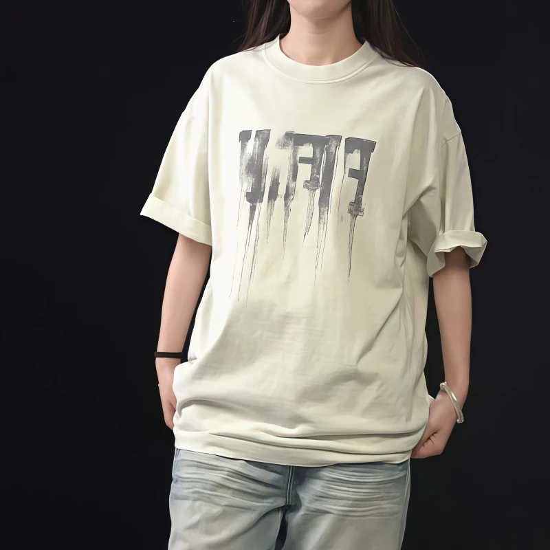 【赤原】美式高街涂鸦印花t恤夏季宽松慵懒风情侣上衣休闲短袖男