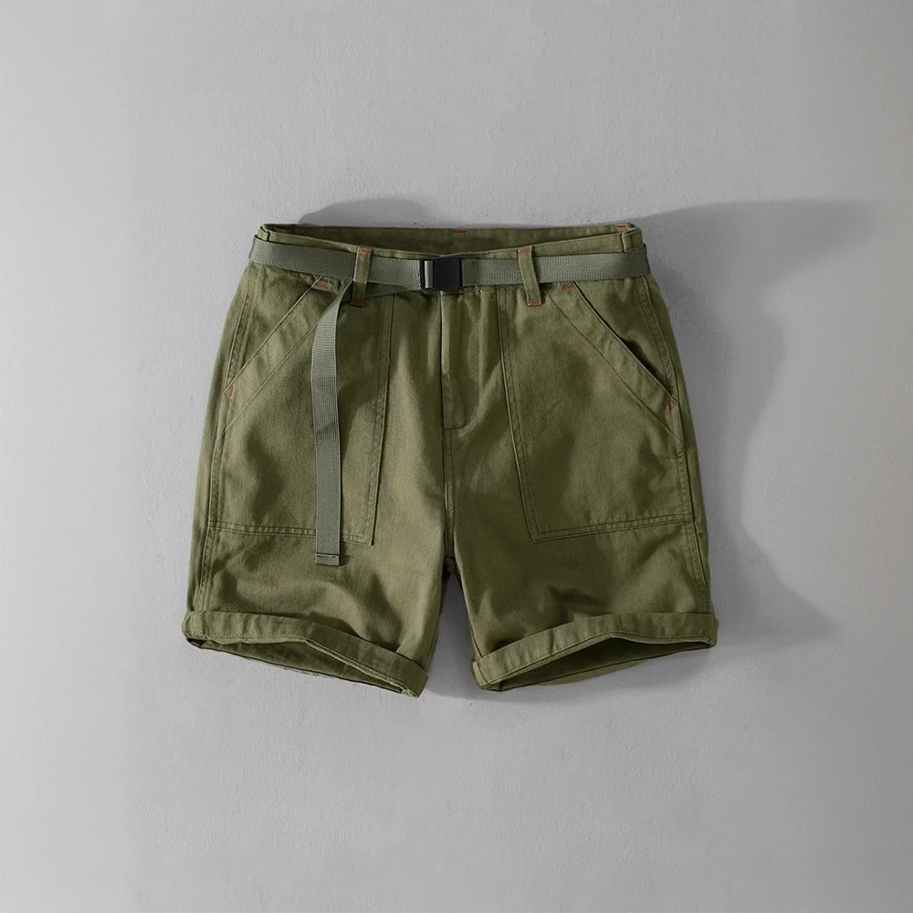 Cebrodz美式复古工装短裤男夏季纯棉腰带宽松休闲沙滩裤潮流中裤