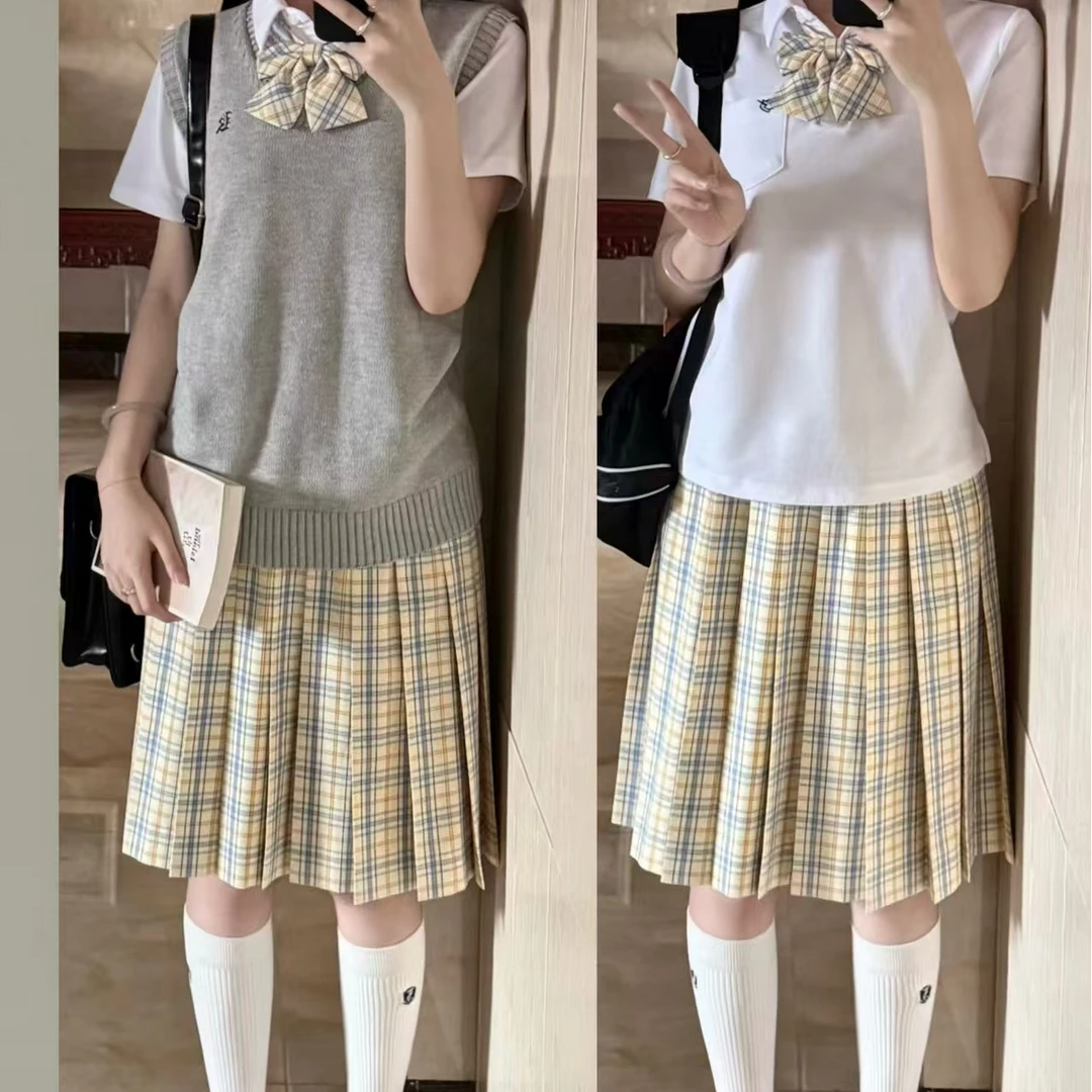 中牌制服馆蜜晴 TR面料百褶裙百搭校供格裙
