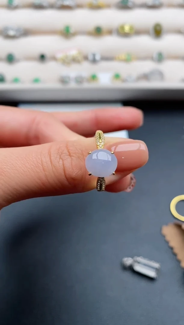 银S925镶嵌戒指翡翠缅甸天然A货翡翠222   2-7