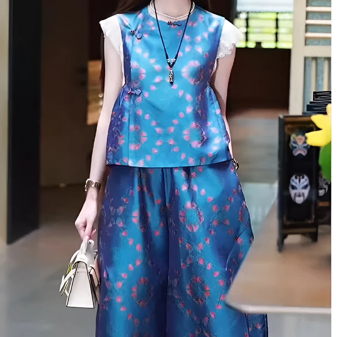 2025超火夏装一整套独特新中式国风年轻款改良唐装上衣裤子两件套