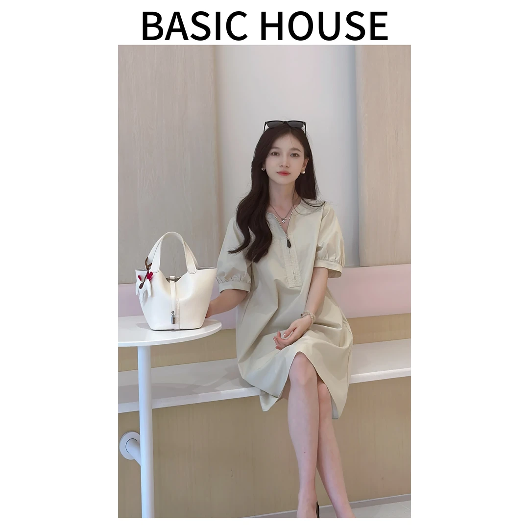 Basic House/百家好夏季新款简约时尚休闲显瘦百搭透气连衣裙子C