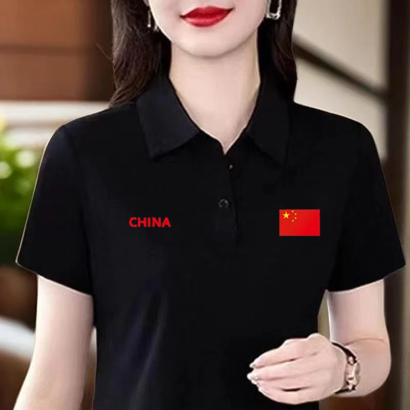 夏季中国红十一国庆五星红旗烫印服装广场舞服爱国立领立领polo衫