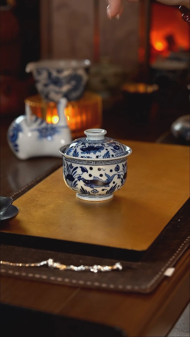 【闪购商品】[刷刷专属]正春堂·青花鱼藻盖碗