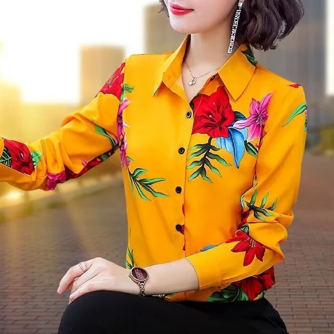 雪纺衬衫女长袖印花2025秋季新款印花衬衣韩版修身洋气百搭气质