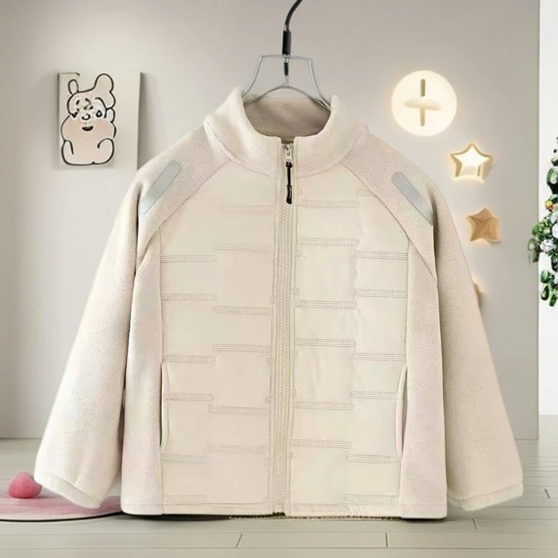 秋冬加厚校服神器奥粒绒拼接外套男女童时尚洋气立领保暖衣