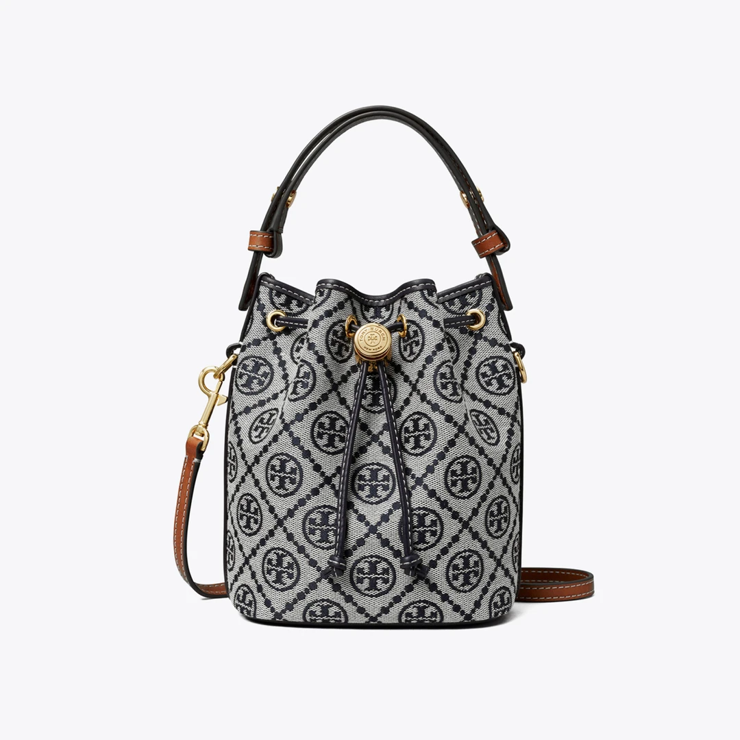 【预售】ToryBurch/汤丽柏琦专柜T Monogram海军蓝迷你水桶包166415