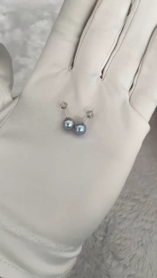 银S925镶嵌耳钉海水珍珠AK真多麻素钉7-7.5mm