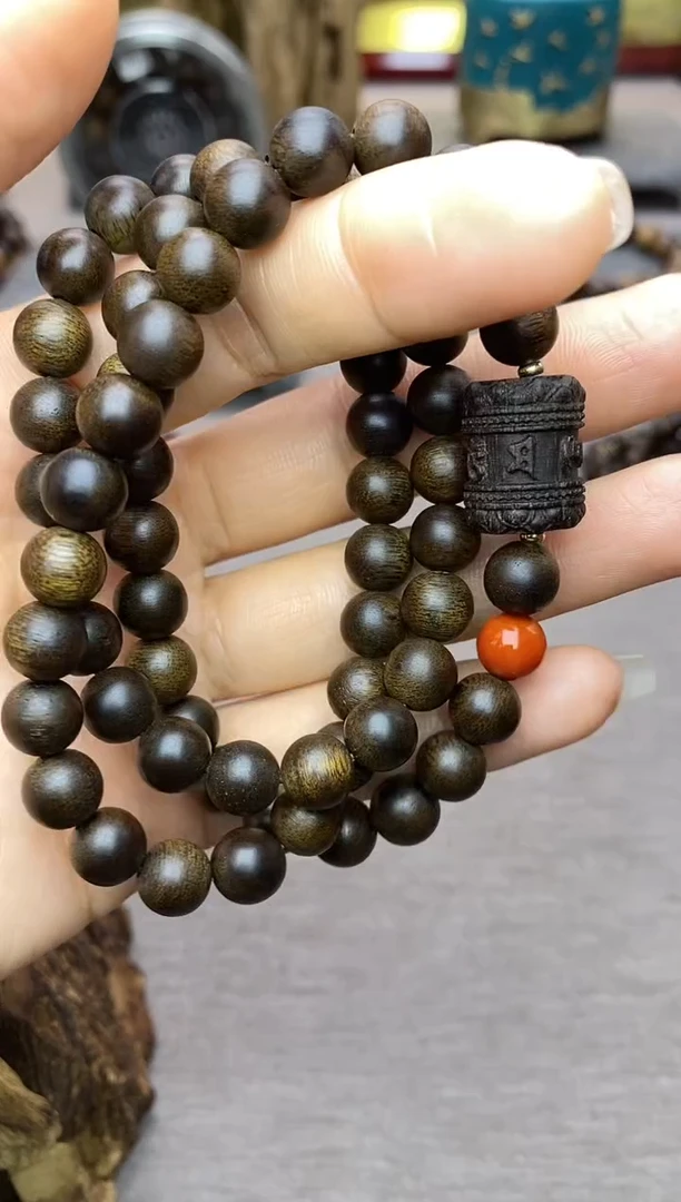 【闪购商品】沉香手串越南顺化紫棋玉化老料08沉水三圈设计