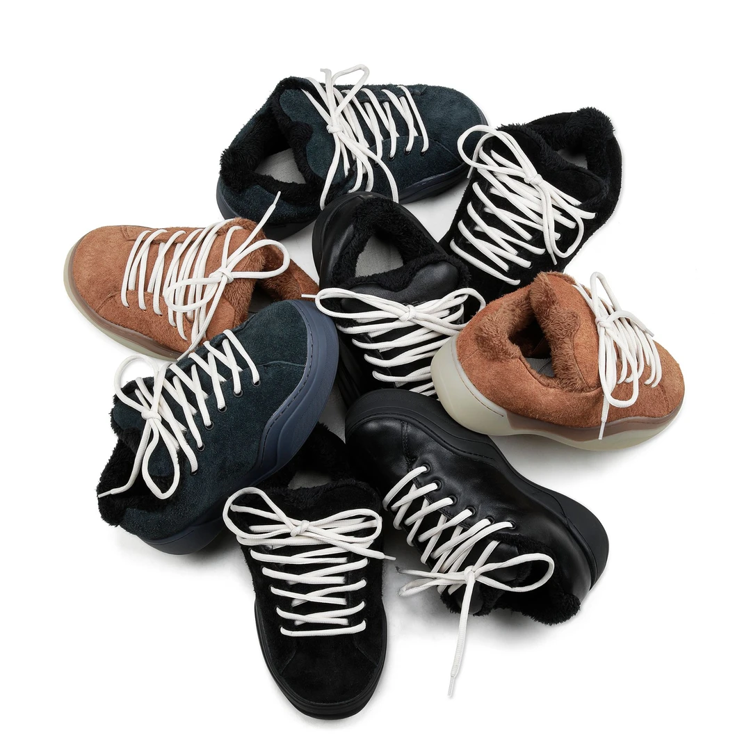 韩桥日记复古潮流潮鞋厚底雪地靴时尚加绒冬季保暖百搭拼色增高